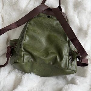 Olive Green Leather Backpack